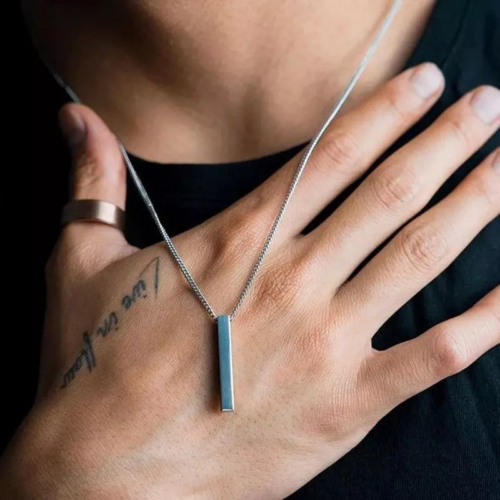 Men's Minimalist Stainless Silver Bar Necklace - Image 2