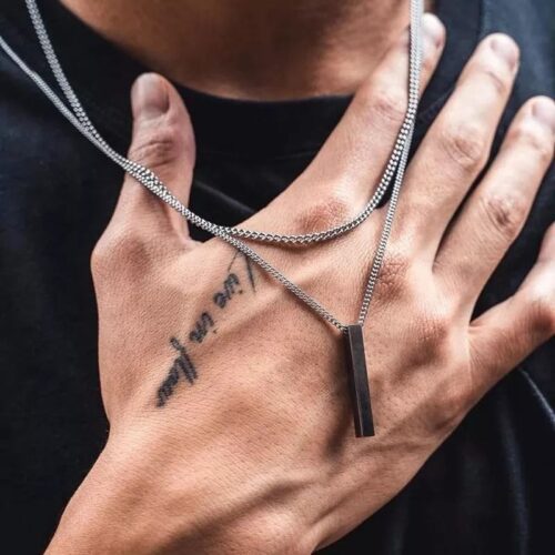 Men's Minimalist Stainless Black Bar Necklace - Image 3
