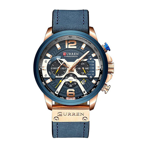Curren F1 Blue Leather Strap Men's Quartz Watch