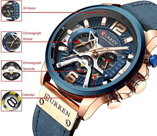 Curren F1 Blue Leather Strap Men's Quartz Watch - Image 5