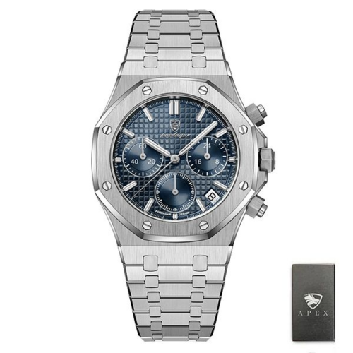 Military Grade Luxury Silver and Blue Chronograph Watch for Men