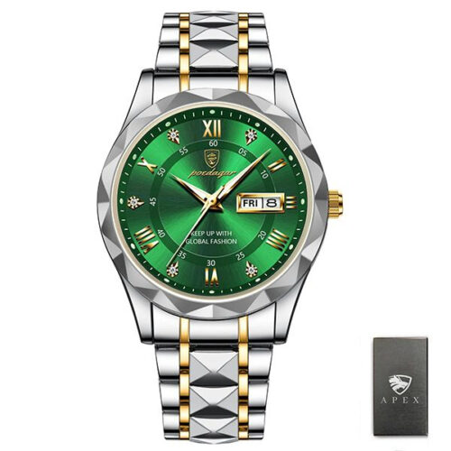 Poedagar Royal Platinum - Emarald Green Luxury Men's Watch