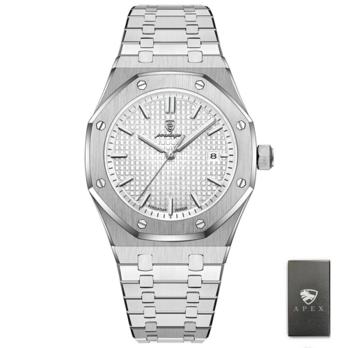 Apex Platinum - Gun Steel Luxury Men's Watch ( White )